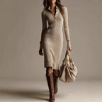 Molly - Women's Ribbed Collared Knit Midi Dress 1