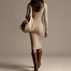Molly - Women's Ribbed Collared Knit Midi Dress 2