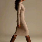 Molly - Women's Ribbed Collared Knit Midi Dress 3