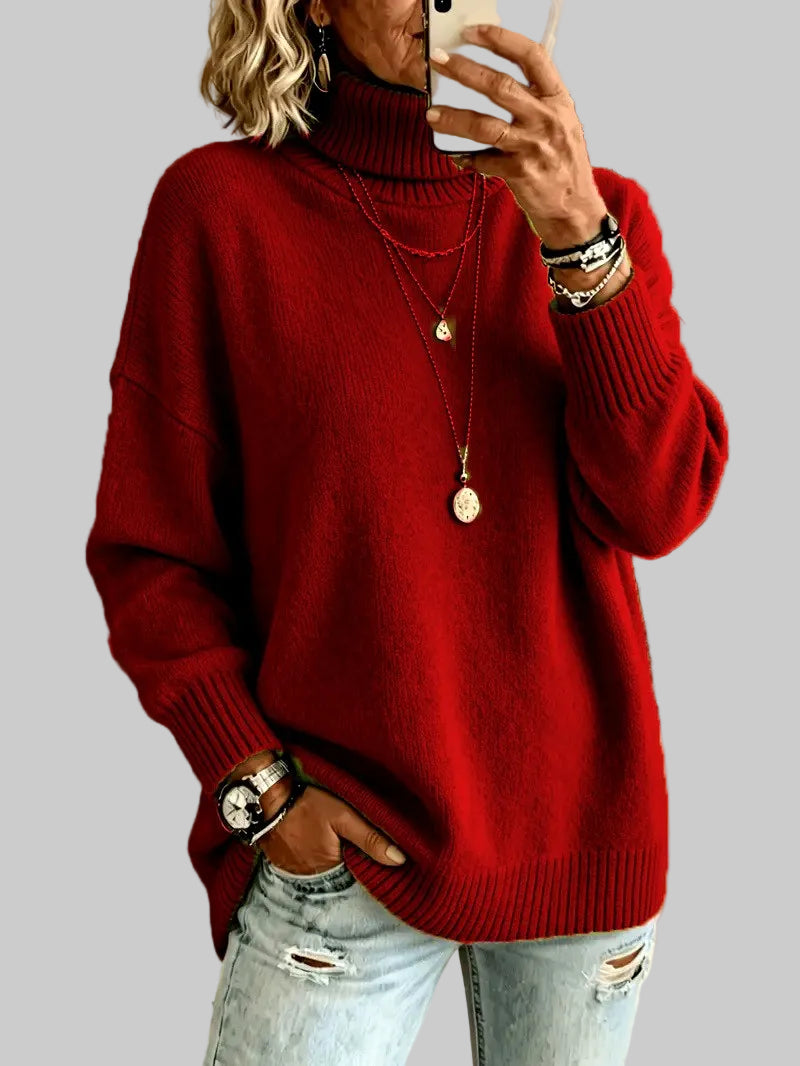 Monica - Women’s Drop Shoulder Knit Pullover with Roll Neck 5