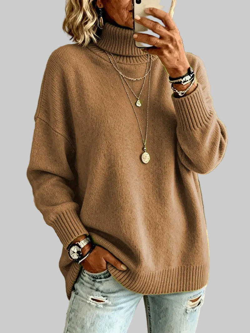 Monica - Women’s Drop Shoulder Knit Pullover with Roll Neck 6