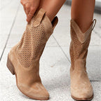 Nancy - Women’s Perforated Block Heel Ankle Boots 10