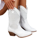 Nancy - Women’s Perforated Block Heel Ankle Boots 11