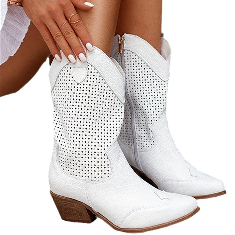 Nancy - Women’s Perforated Block Heel Ankle Boots 11