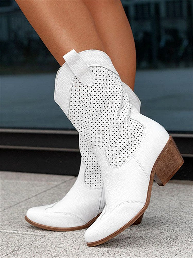 Nancy - Women’s Perforated Block Heel Ankle Boots 2