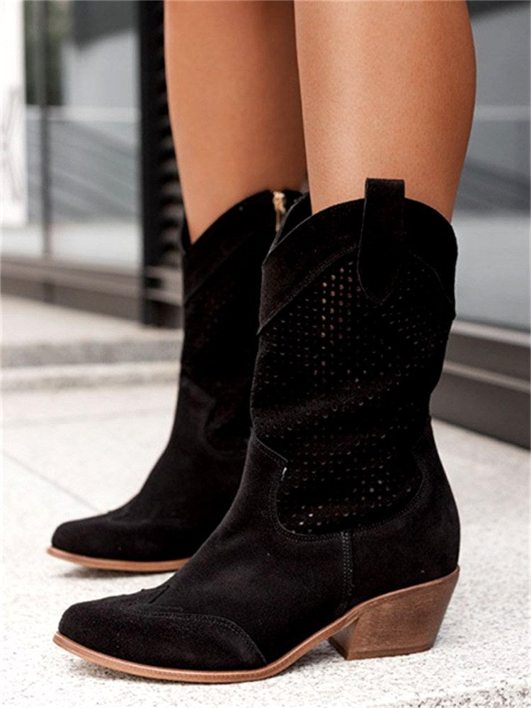 Nancy - Women’s Perforated Block Heel Ankle Boots 3