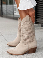 Nancy - Women’s Perforated Block Heel Ankle Boots 4