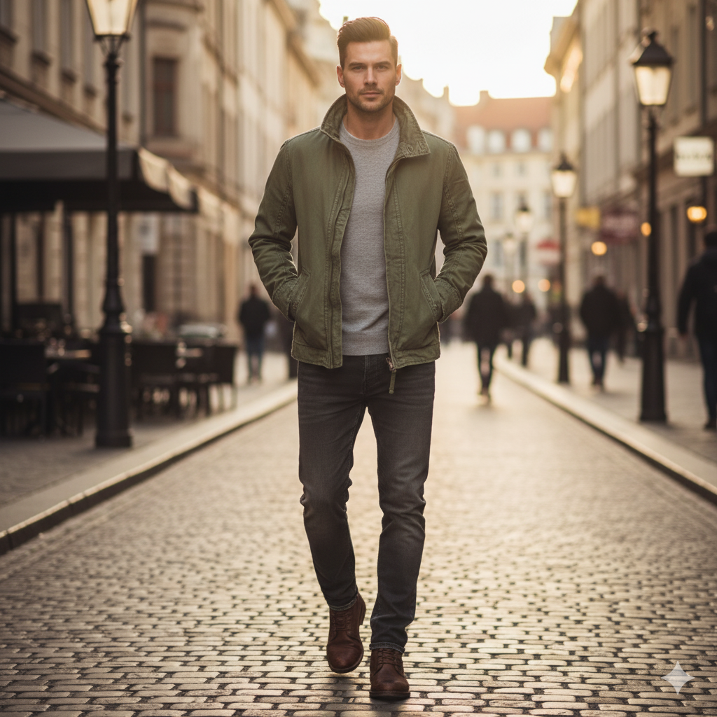 Nash - Men's Zip-Front Utility Jacket with Structured Collar