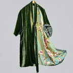 Nashreign - Women's Velvet-Trim Floral Satin Cardigan Robe