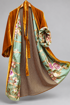 Nashreign - Women's Velvet-Trim Floral Satin Cardigan Robe