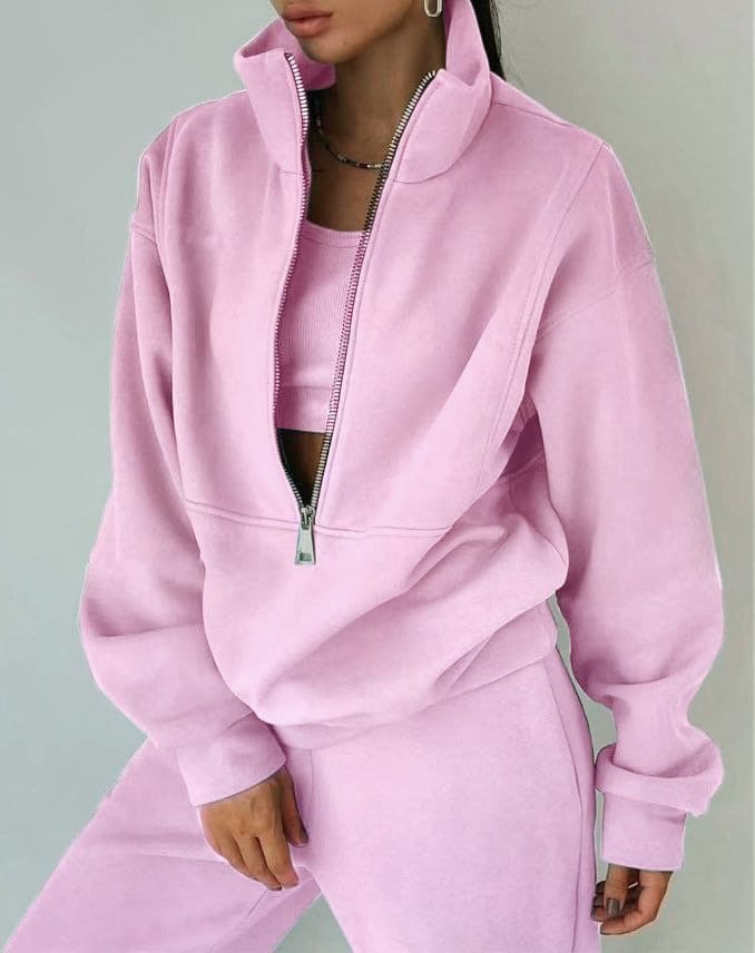 Natalia - Women's Oversized Half-Zip Pullover & High-Waisted Joggers Set