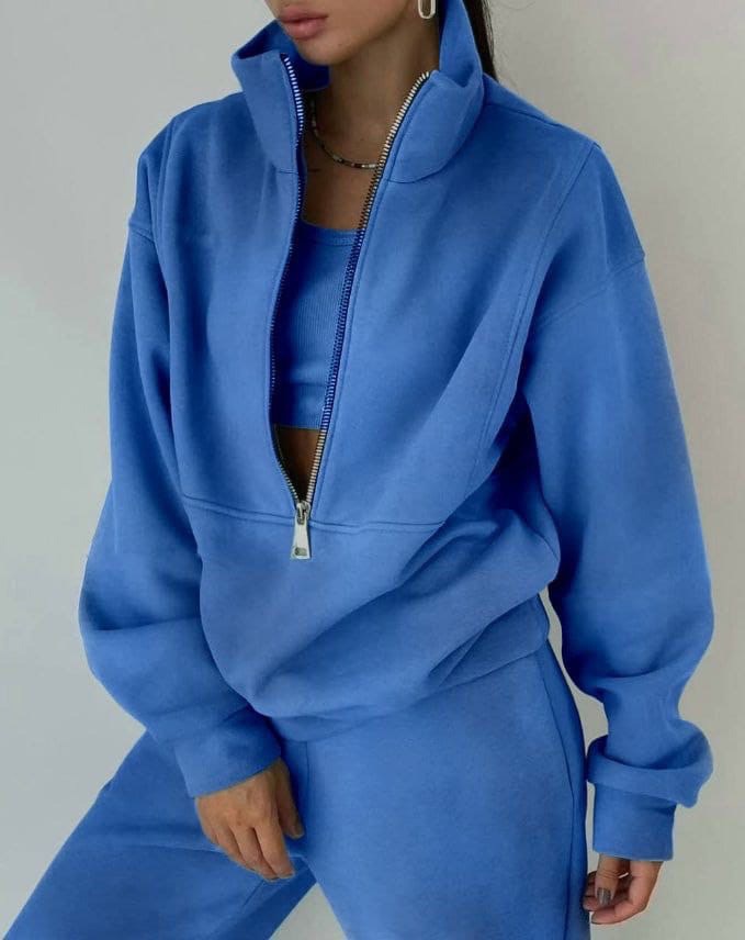 Natalia - Women's Oversized Half-Zip Pullover & High-Waisted Joggers Set