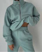 Natalia - Women's Oversized Half-Zip Pullover & High-Waisted Joggers Set