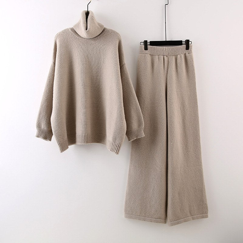 Natalie - Women's Turtleneck Sweater & Wide-Leg Pants Set 2