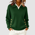 Natasha - Women's Collared V-Neck Knit Sweater with Side Buttons