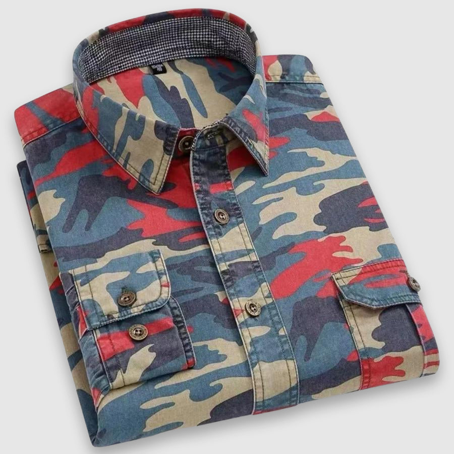 Nelson - Men's Camouflage Button-Front Shirt with Notch Collar