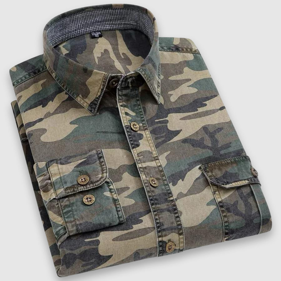Nelson - Men's Camouflage Button-Front Shirt with Notch Collar