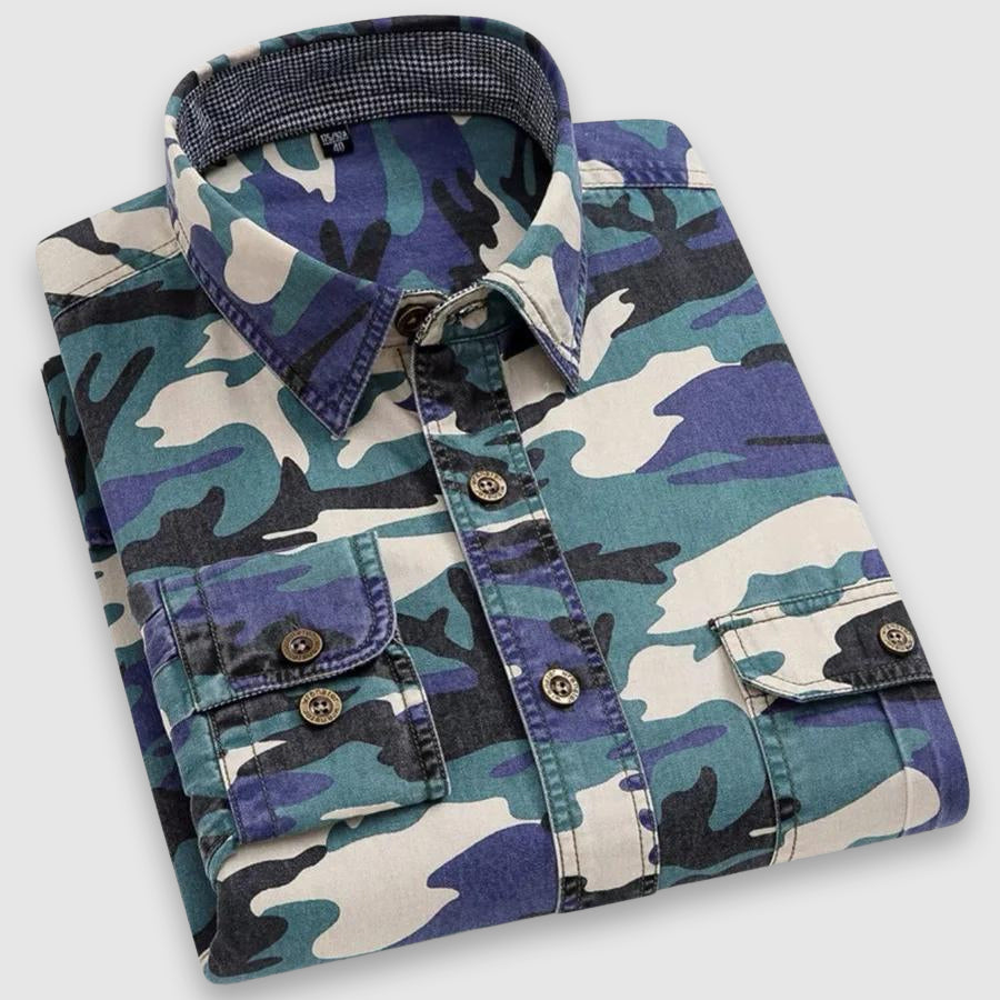 Nelson - Men's Camouflage Button-Front Shirt with Notch Collar