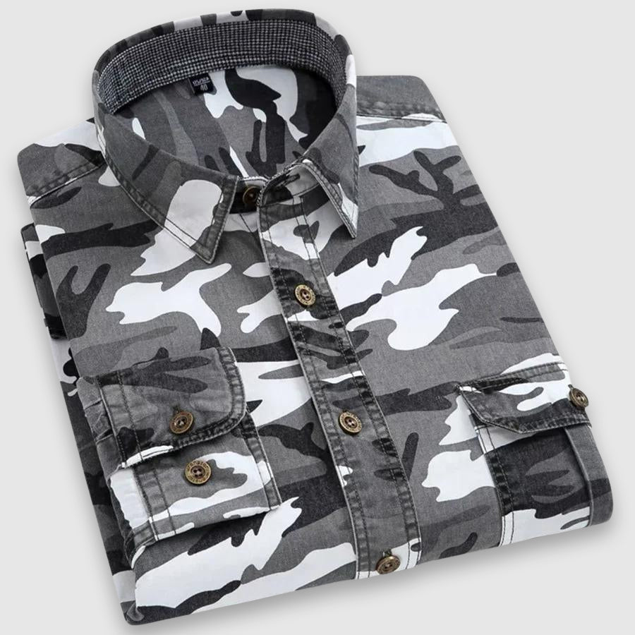 Nelson - Men's Camouflage Button-Front Shirt with Notch Collar