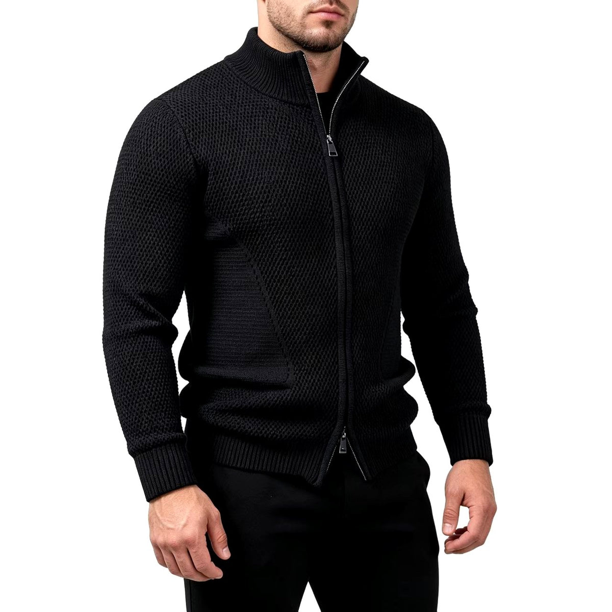 Nicolas - Men's Textured Knit Full-Zip Cardigan 2