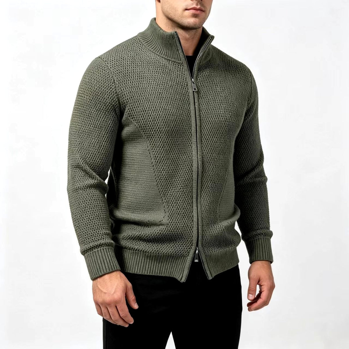 Nicolas - Men's Textured Knit Full-Zip Cardigan 4