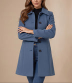 Nicole - Women's Button-Front A-Line Wool Coat with Notch Collar