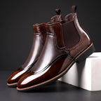 Noah - Men's Patent Chelsea Boots with Stretch Side Panels