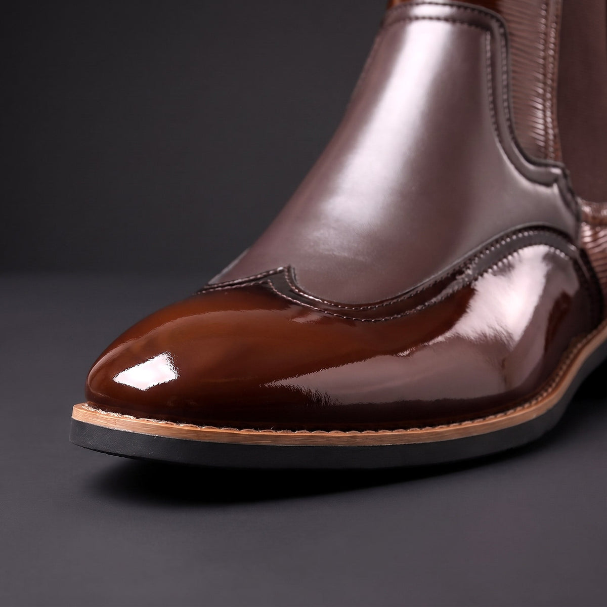Noah - Men's Patent Chelsea Boots with Stretch Side Panels