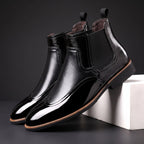 Noah - Men's Patent Chelsea Boots with Stretch Side Panels