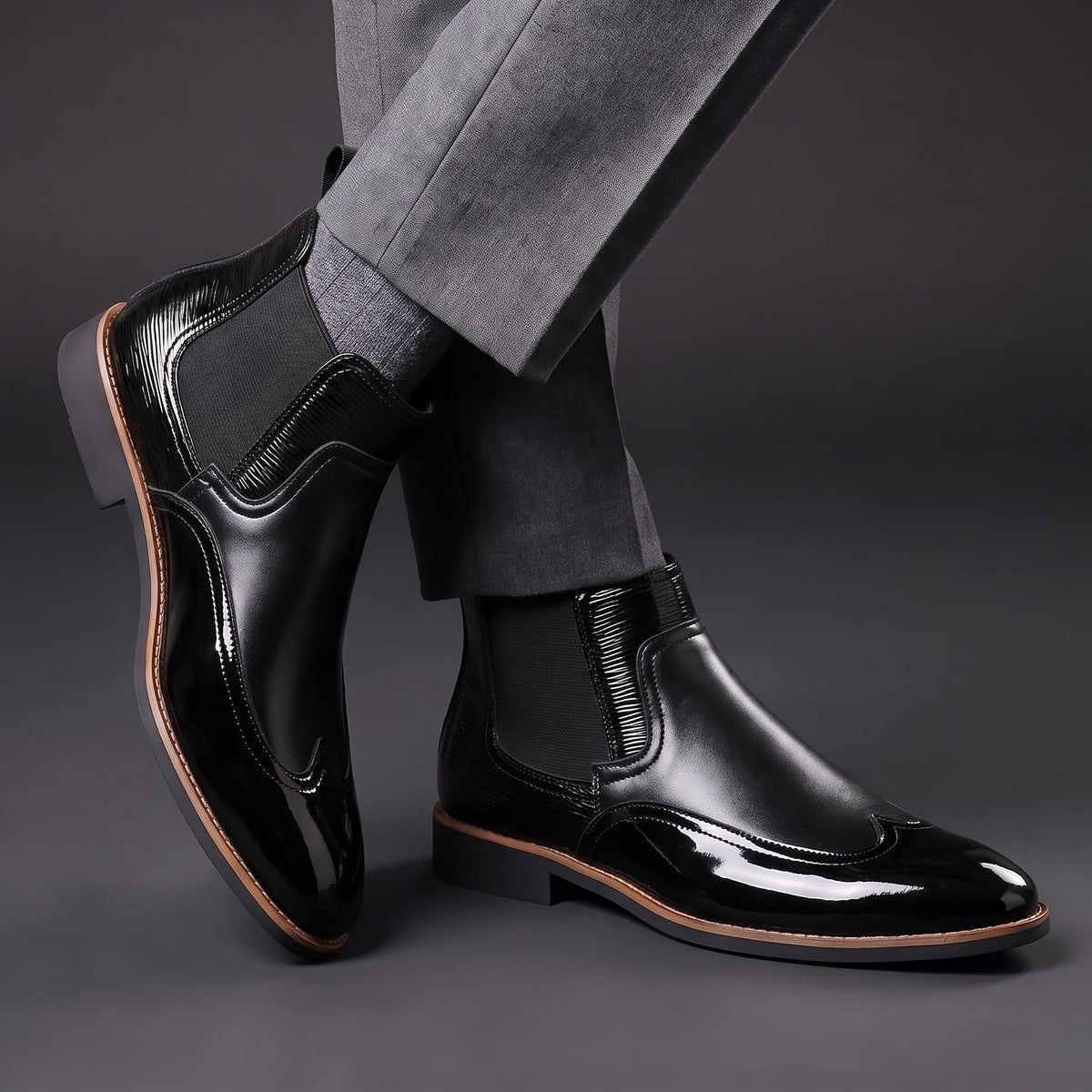 Noah - Men's Patent Chelsea Boots with Stretch Side Panels