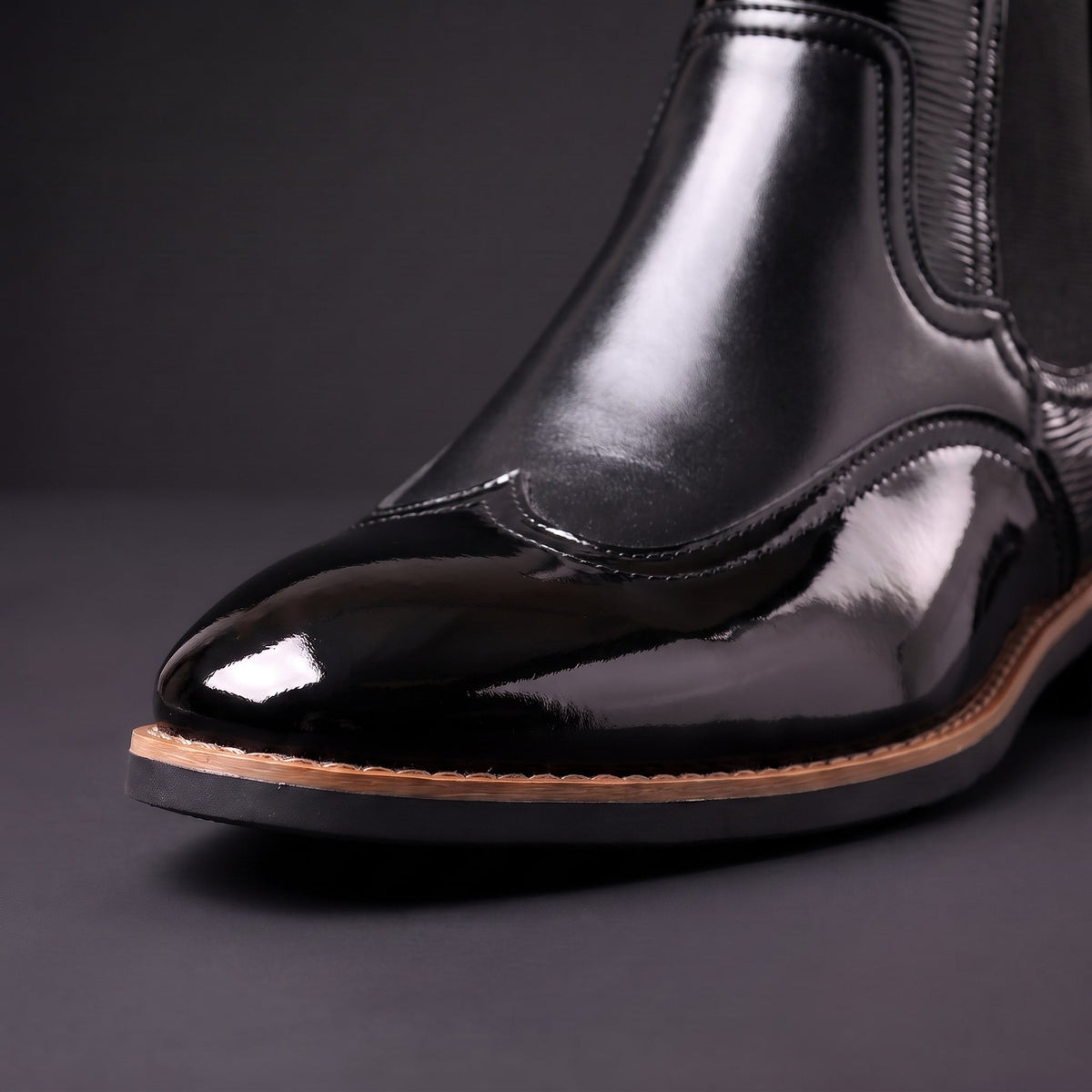 Noah - Men's Patent Chelsea Boots with Stretch Side Panels