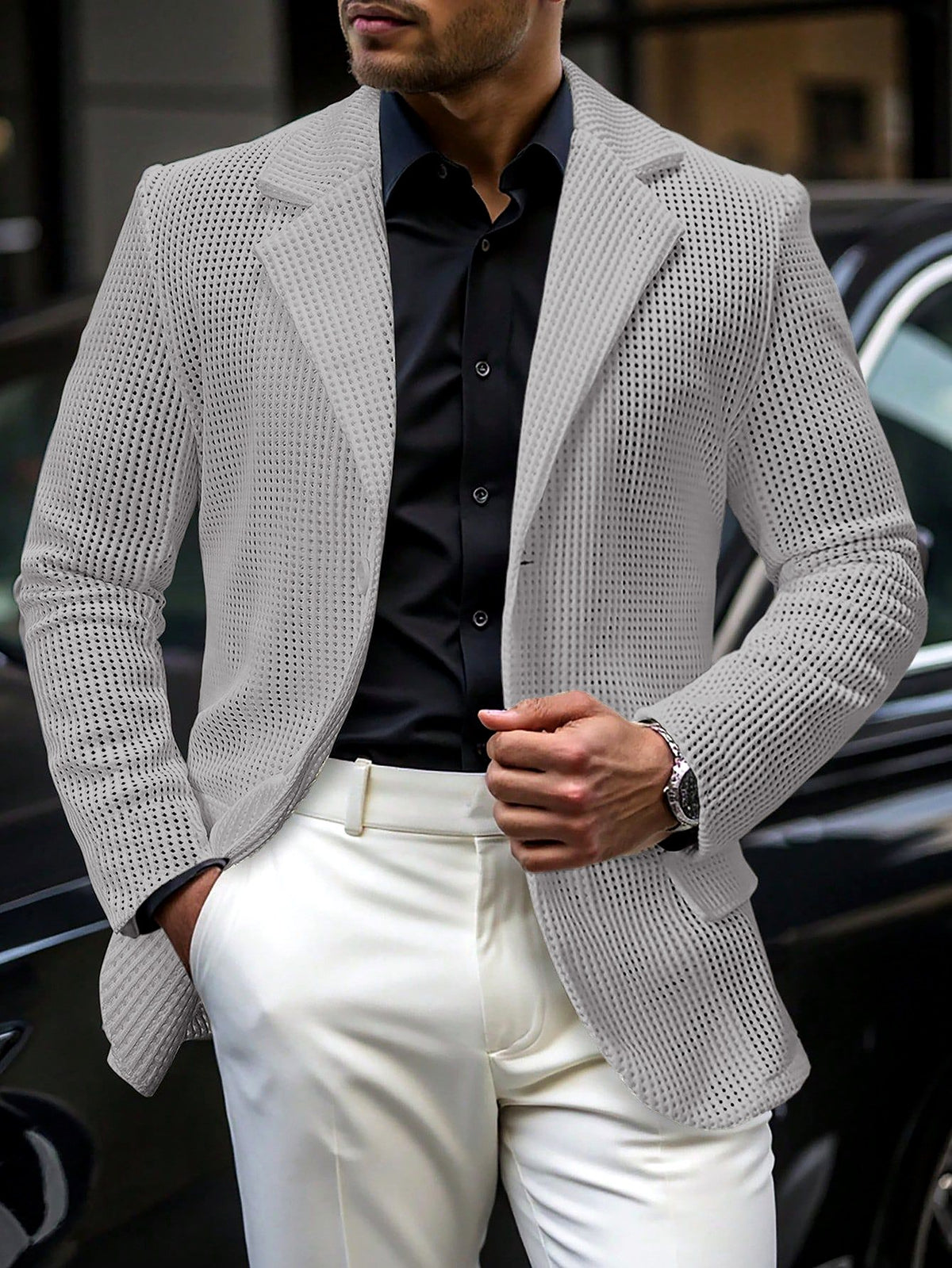 Nolan - Men's Breathable Open-Weave Single-Breasted Blazer 4