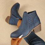 Nora - Women's Perforated Ankle Boots with Block Heel 