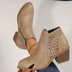 Nora - Women's Perforated Ankle Boots with Block Heel 