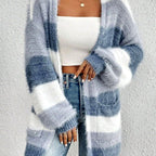Nora - Women’s Fuzzy Striped Knit Cardigan 1