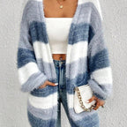 Nora - Women’s Fuzzy Striped Knit Cardigan 2