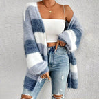 Nora - Women’s Fuzzy Striped Knit Cardigan 3
