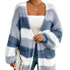 Nora - Women’s Fuzzy Striped Knit Cardigan 5