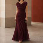Novalee - Women's Draped Cowl-Neck Ruched Wedding Guest Dress