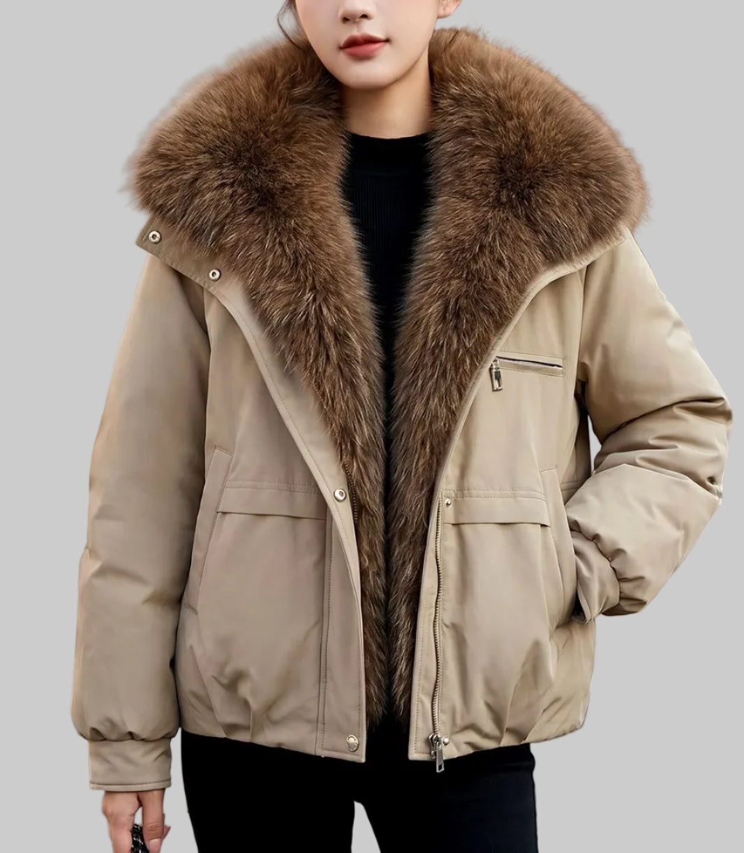 Octavia - Women’s Zip-Up Jacket with Faux Fur Lapels