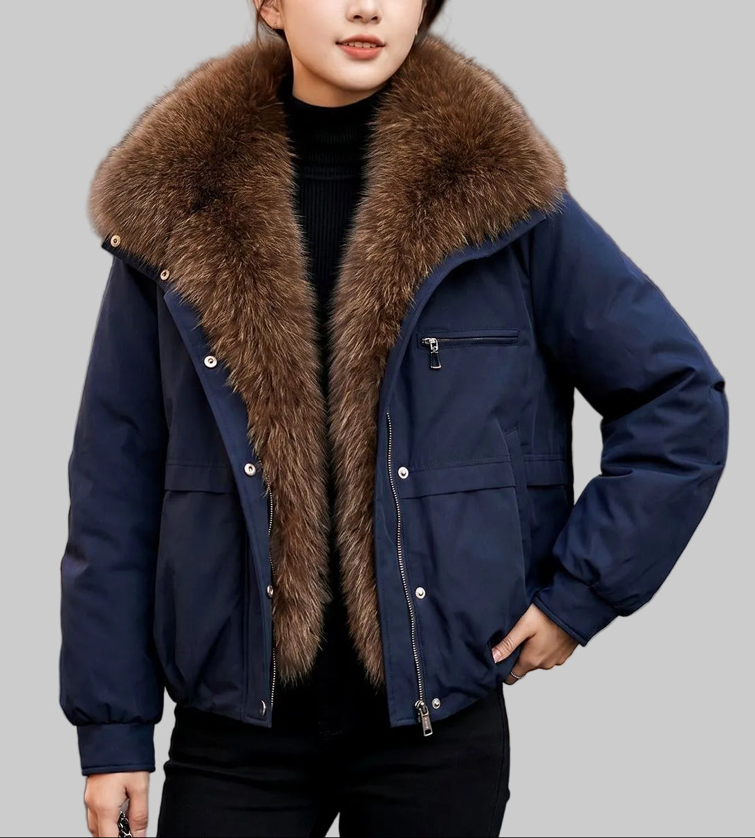 Octavia - Women’s Zip-Up Jacket with Faux Fur Lapels