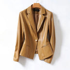 Olivia - Women's Single-Button Leather Blazer with Notch Lapels