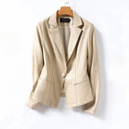Olivia - Women's Single-Button Leather Blazer with Notch Lapels