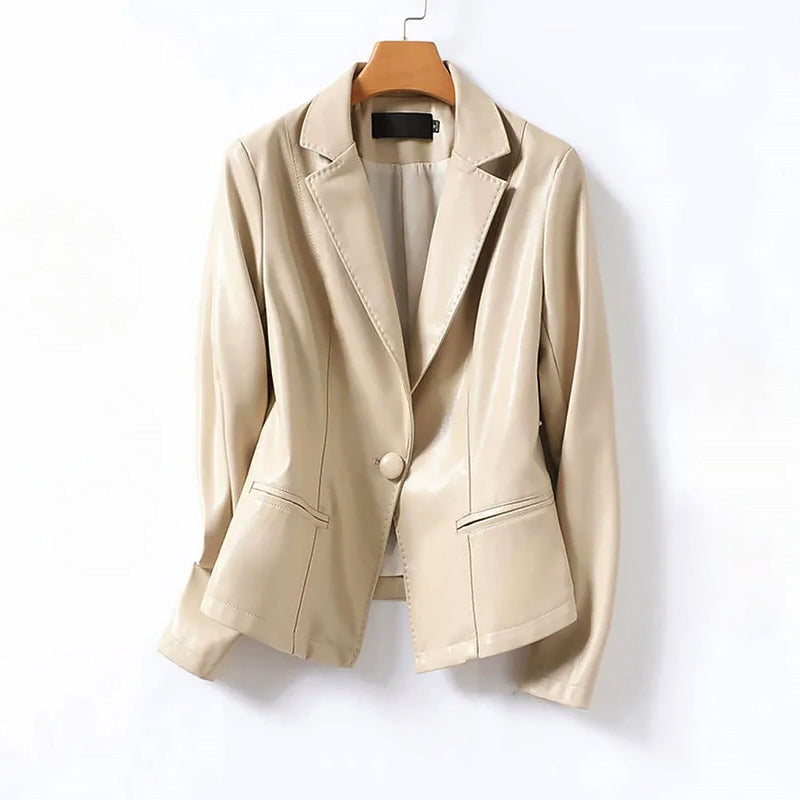 Olivia - Women's Single-Button Leather Blazer with Notch Lapels