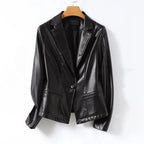 Olivia - Women's Single-Button Leather Blazer with Notch Lapels