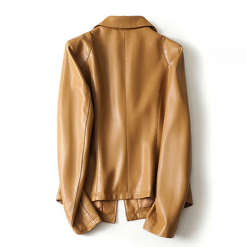Olivia - Women's Single-Button Leather Blazer with Notch Lapels