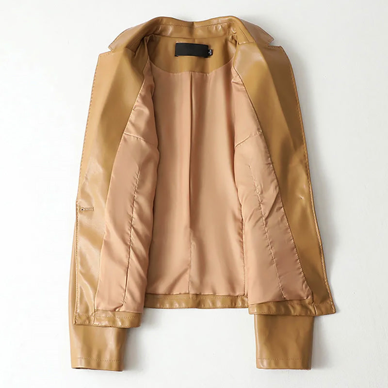 Olivia - Women's Single-Button Leather Blazer with Notch Lapels
