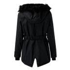 Paisley - Women's Hooded Parka Coat with Faux-Fur Trim and Cinched Waist