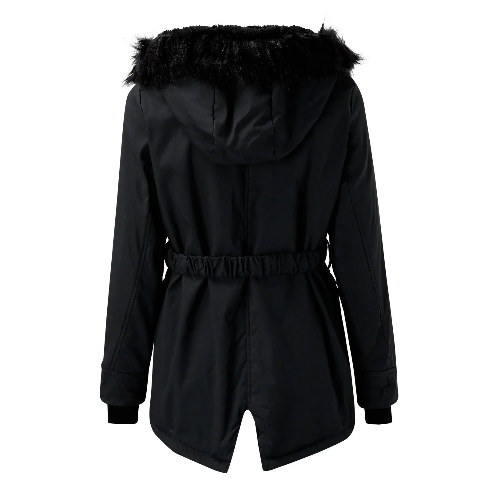 Paisley - Women's Hooded Parka Coat with Faux-Fur Trim and Cinched Waist