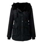 Paisley - Women's Hooded Parka Coat with Faux-Fur Trim and Cinched Waist
